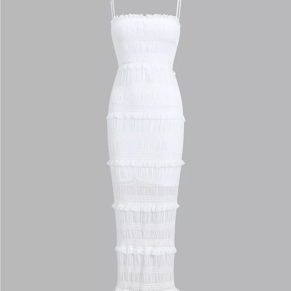 Commence White Tiered Sheath Dress with Spaghetti Straps